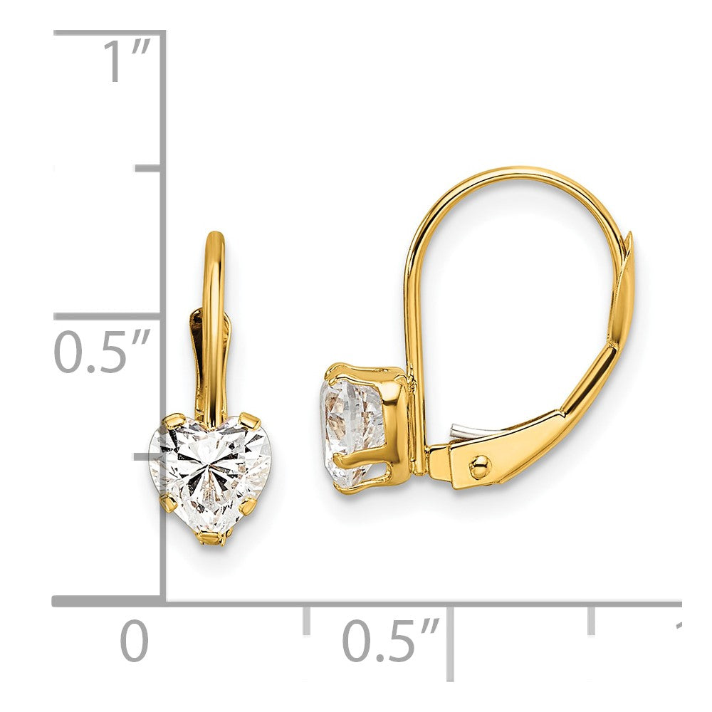 14K Gelbgold Ohrringe mit 5-mm-Zirkonia in Herzform und Leverback-Verschluss