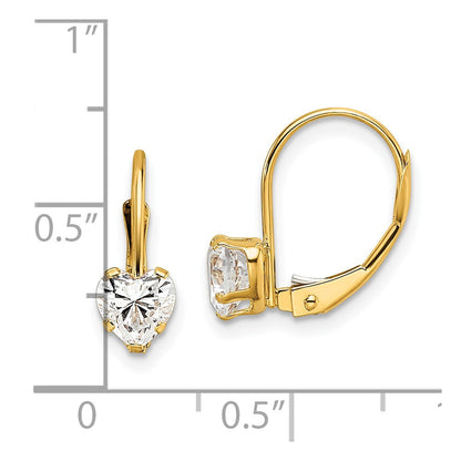 14K Gelbgold Ohrringe mit 5-mm-Zirkonia in Herzform und Leverback-Verschluss