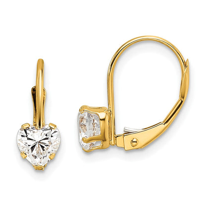 14K Gelbgold Ohrringe mit 5-mm-Zirkonia in Herzform und Leverback-Verschluss