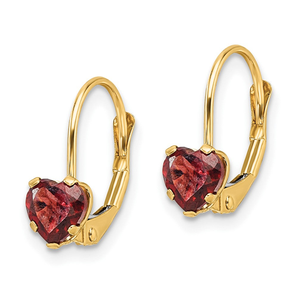 14K Gelbgold Ohrhänger mit herzförmigem Granat, 5 mm, Leverback-Verschluss