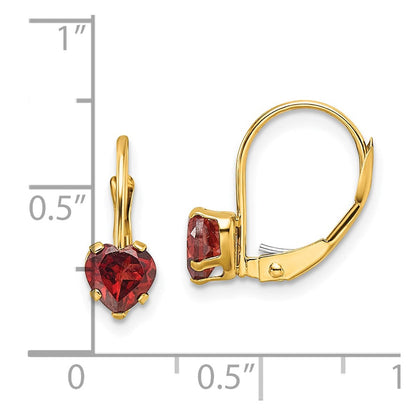 14K Gelbgold Ohrhänger mit herzförmigem Granat, 5 mm, Leverback-Verschluss