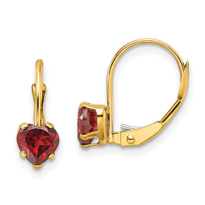 14K Gelbgold Ohrhänger mit herzförmigem Granat, 5 mm, Leverback-Verschluss