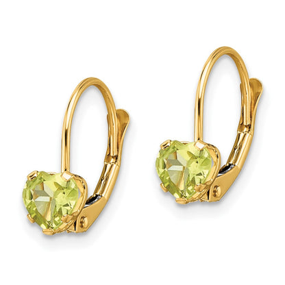 14K Gelbgold Ohrringe mit 5-mm-Peridot in Herzform und Leverback-Verschluss
