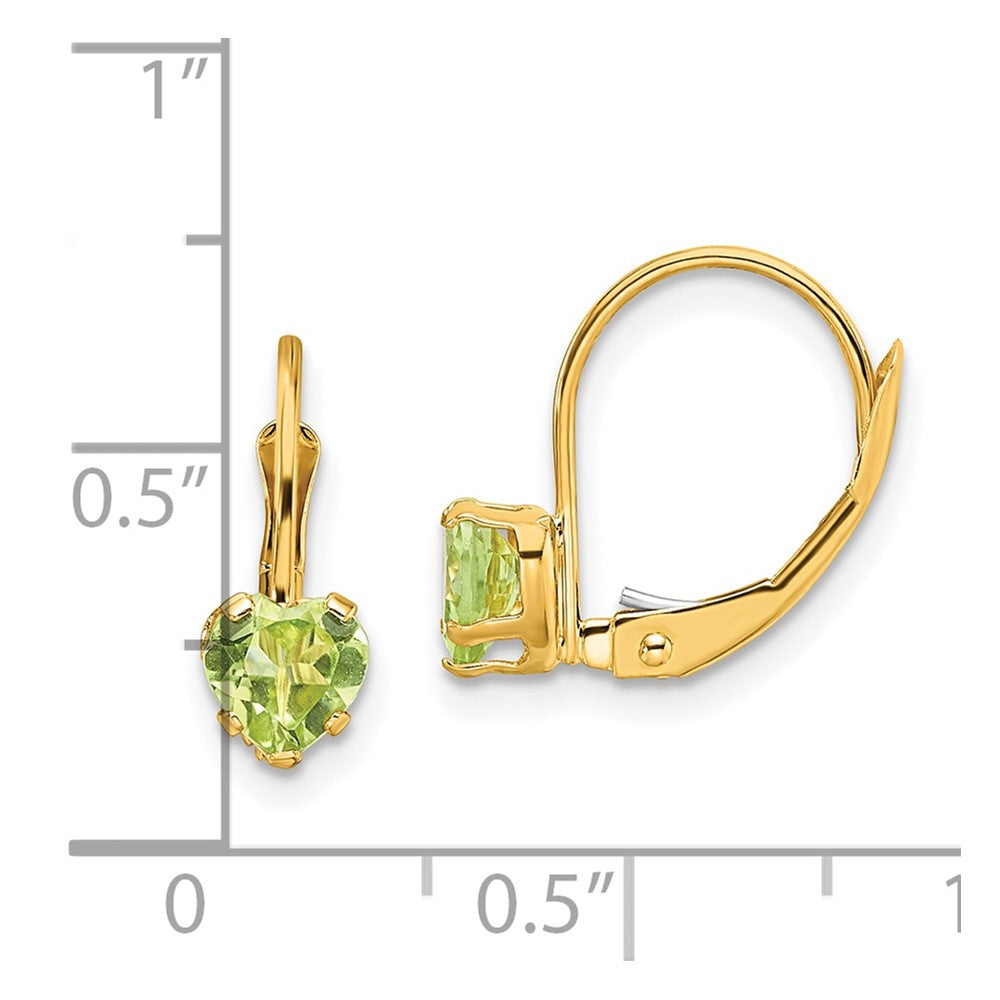 14K Gelbgold Ohrringe mit 5-mm-Peridot in Herzform und Leverback-Verschluss