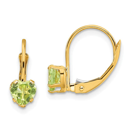 14K Gelbgold Ohrringe mit 5-mm-Peridot in Herzform und Leverback-Verschluss