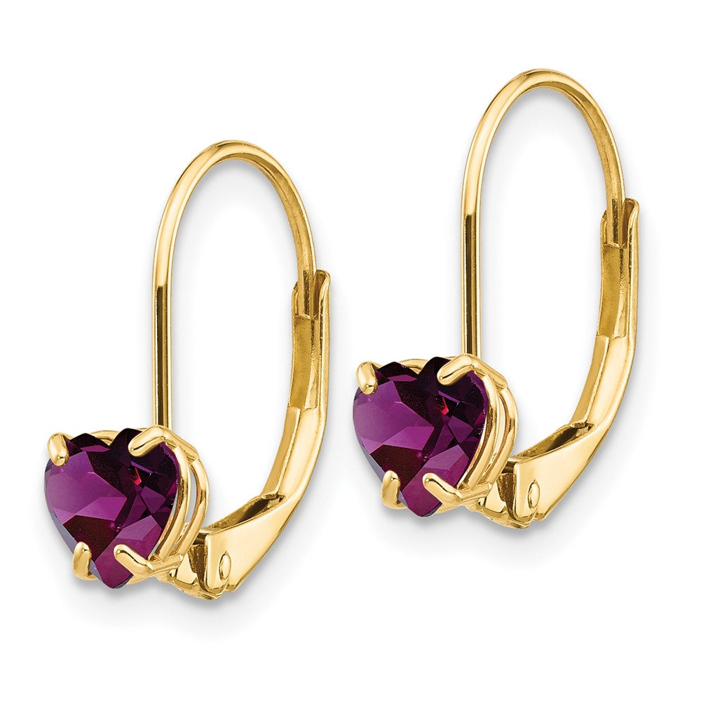 14K Gelbgold Ohrhänger mit 5-mm-Herz-Rhodolith-Granat und Leverback-Verschluss