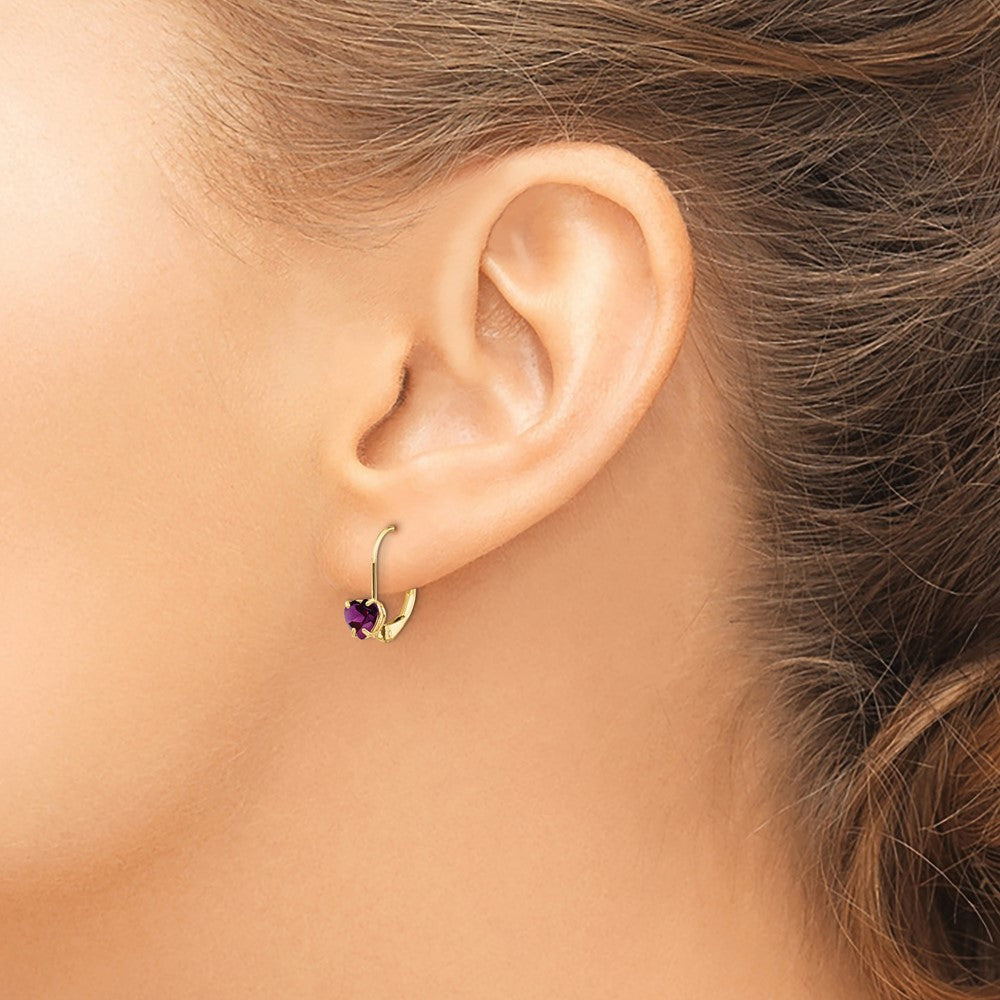 14K Gelbgold Ohrhänger mit 5-mm-Herz-Rhodolith-Granat und Leverback-Verschluss