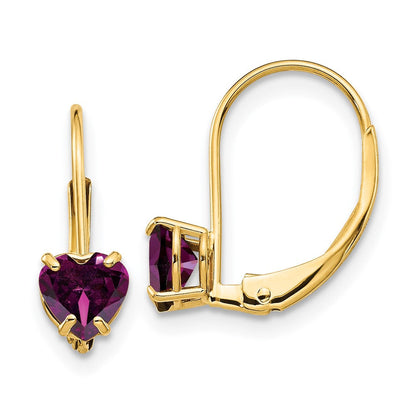 14K Gelbgold Ohrhänger mit 5-mm-Herz-Rhodolith-Granat und Leverback-Verschluss
