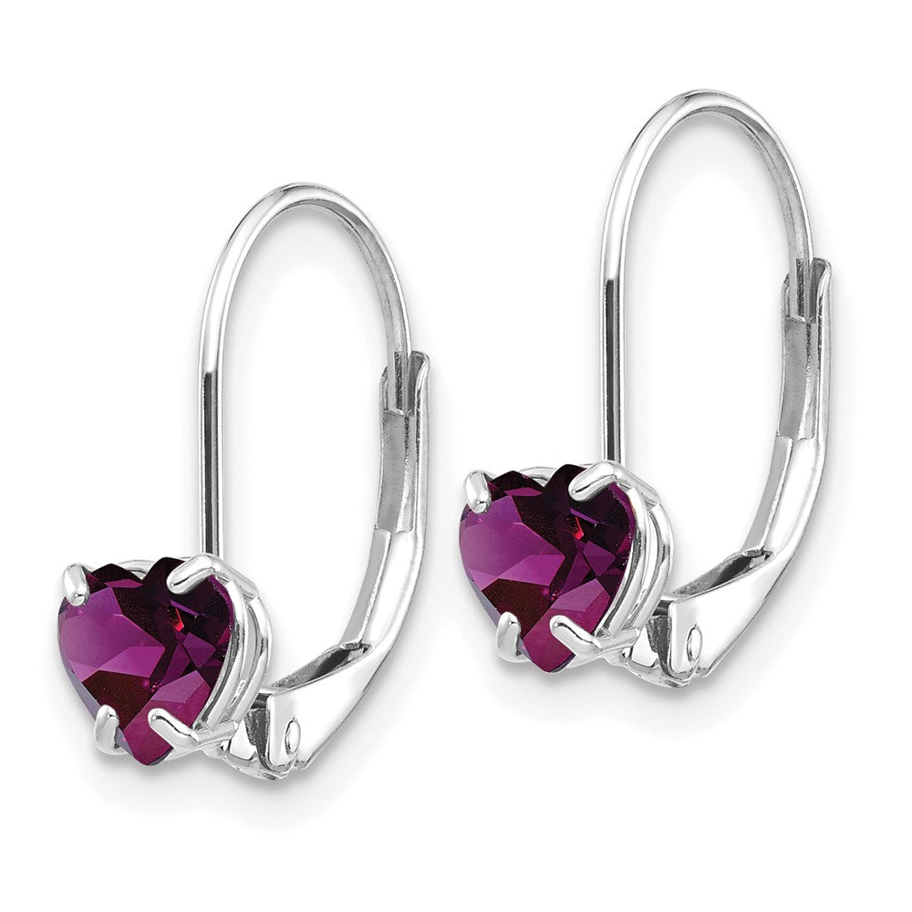 14K Weißgold Ohrhänger mit herzförmigem Amethyst, 5 mm, mit Leverback-Verschluss
