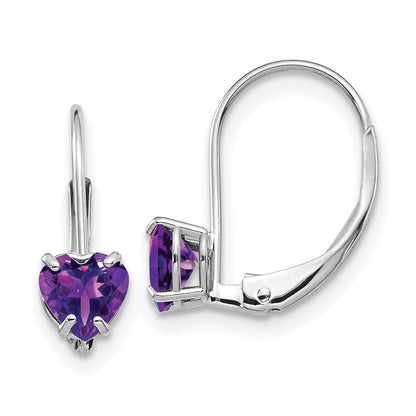 14K Weißgold Ohrhänger mit herzförmigem Amethyst, 5 mm, mit Leverback-Verschluss