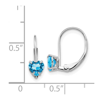 14K Weißgold Ohrringe mit Herz-Blautopas, 5 mm, Leverback-Verschluss
