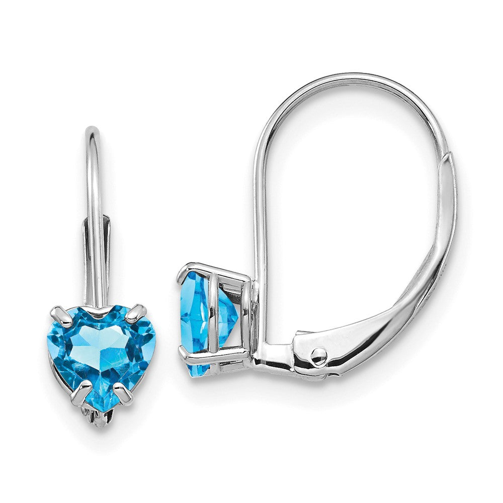 14K Weißgold Ohrringe mit Herz-Blautopas, 5 mm, Leverback-Verschluss