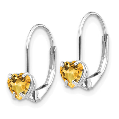 14K Weißgold Ohrhänger mit herzförmigem Citrin, 5 mm, Leverback-Verschluss