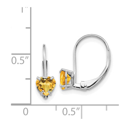 14K Weißgold Ohrhänger mit herzförmigem Citrin, 5 mm, Leverback-Verschluss