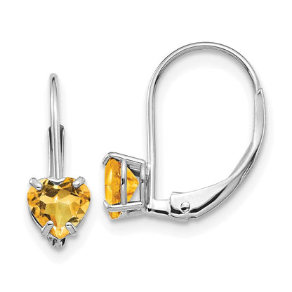 14K Weißgold Ohrhänger mit herzförmigem Citrin, 5 mm, Leverback-Verschluss