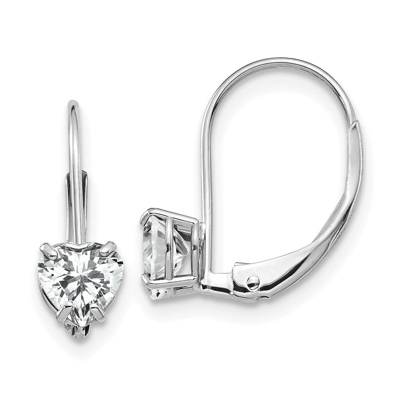 14K Weißgold Ohrringe mit 5-mm-Herz-Zirkonia und Leverback-Verschluss
