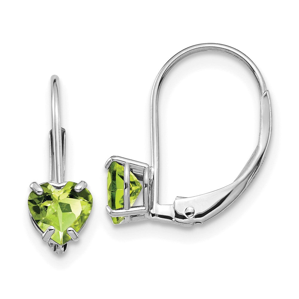 14K Weißgold Ohrringe mit 5-mm-Herz-Peridot und Klappbrisur