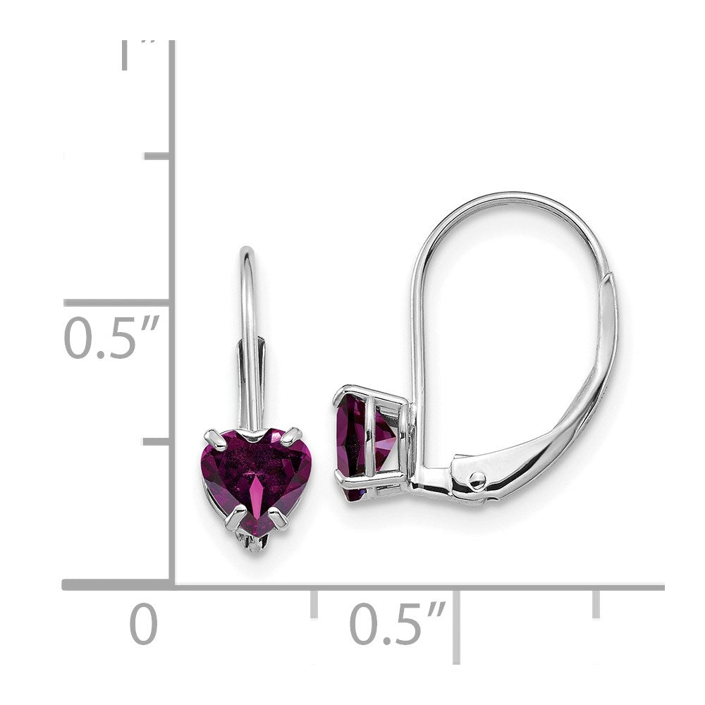 14K Weißgold Ohrhänger mit 5-mm-Herz-Rhodolith-Granat und Leverback-Verschluss