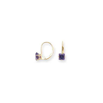 14K Gelbgold Ohrringe mit Amethyst im Prinzessschliff, 5 mm, Leverback-Verschluss
