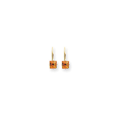 14K Gelbgold Ohrhänger mit Citrin im Prinzessschliff, 5 mm, Brisurverschluss