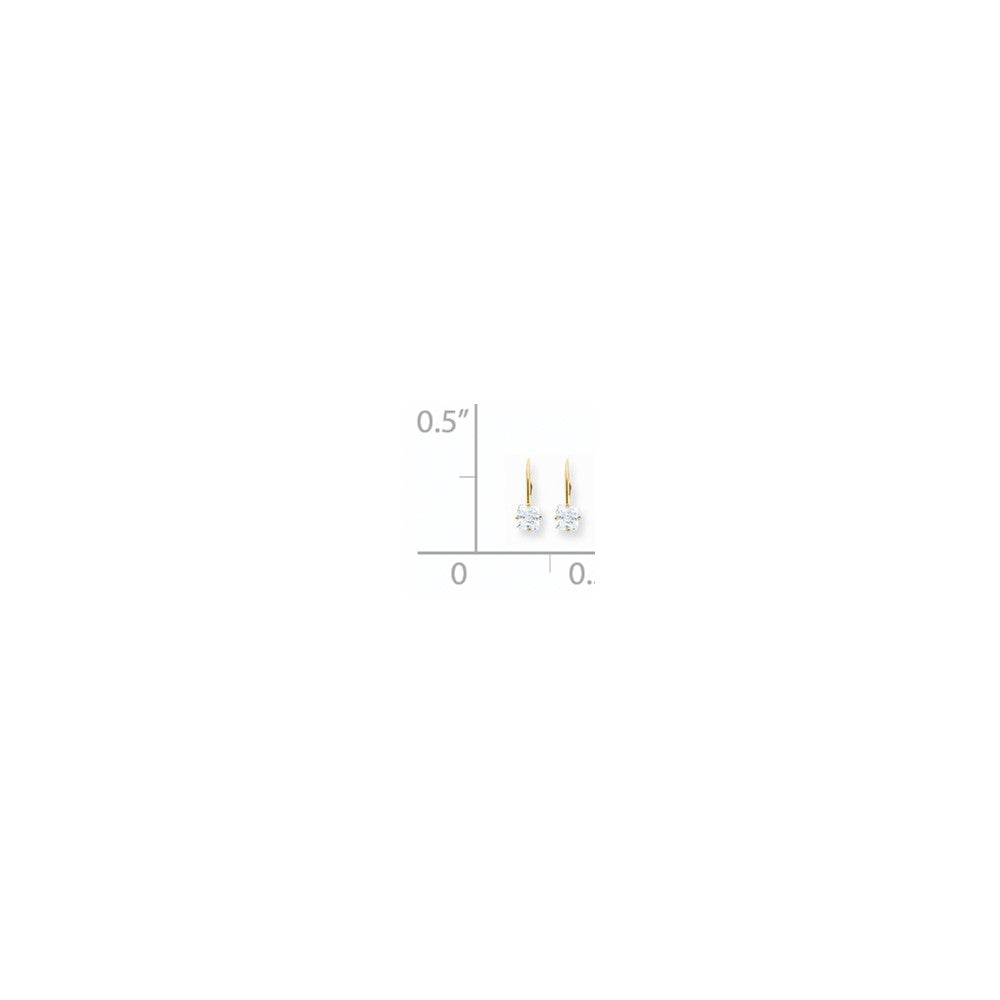14K Gelbgold Ohrringe mit Leverback-Verschluss und 5 mm Zirkonia im Prinzessschliff