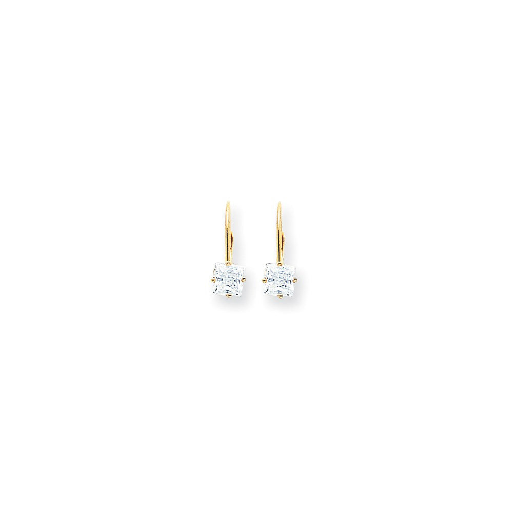 14K Gelbgold Ohrringe mit Leverback-Verschluss und 5 mm Zirkonia im Prinzessschliff