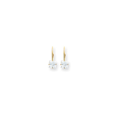 14K Gelbgold Ohrringe mit Leverback-Verschluss und 5 mm Zirkonia im Prinzessschliff