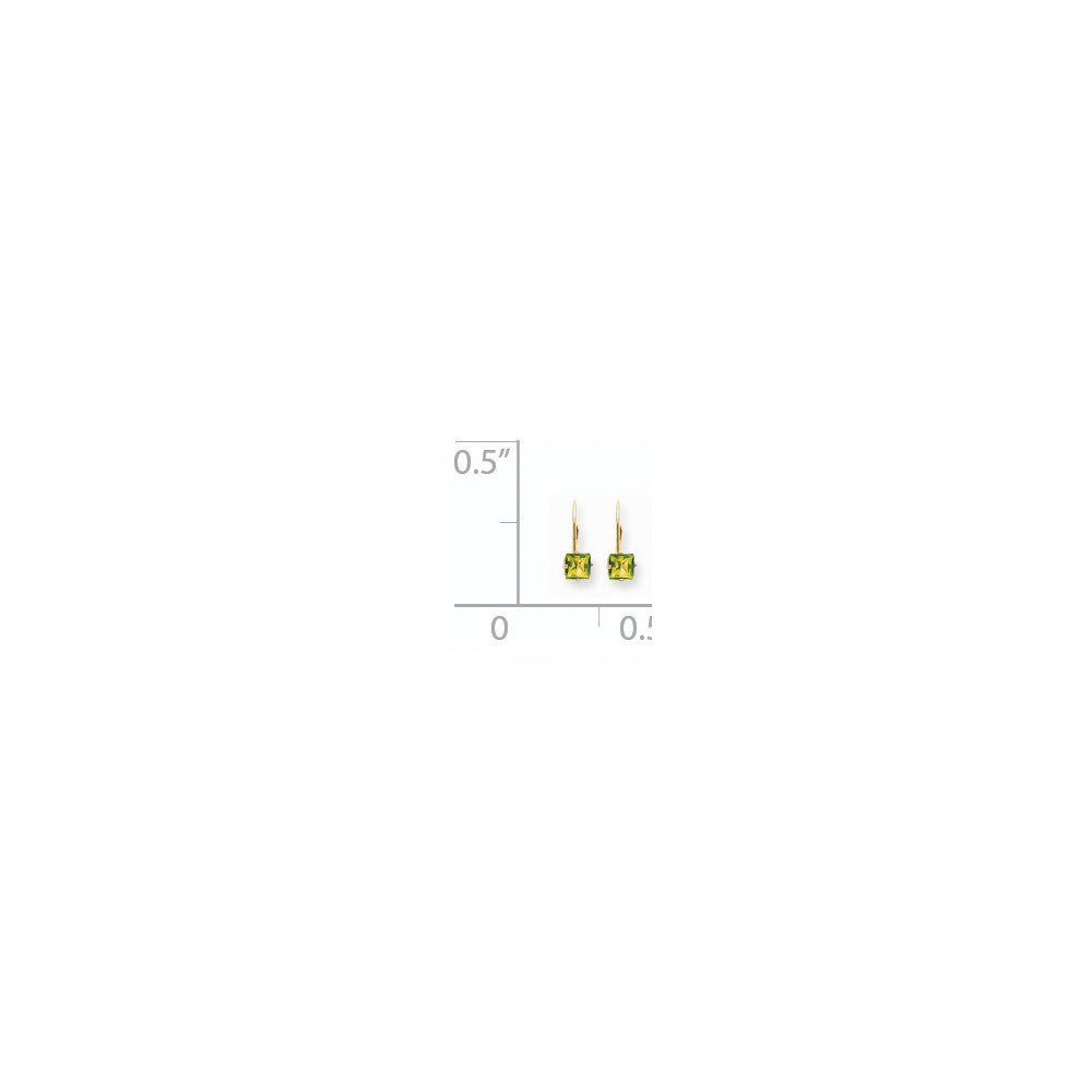 14K Gelbgold Ohrringe mit 5 mm Peridot im Princess-Schliff und Leverback-Verschluss