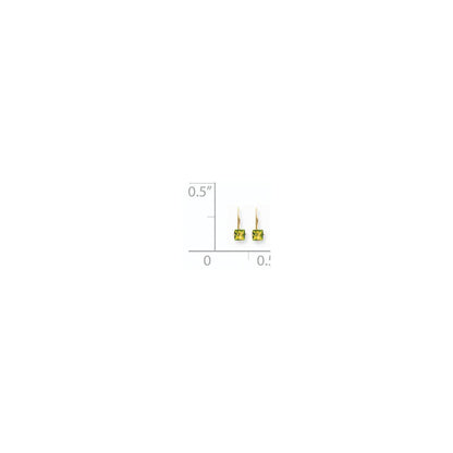 14K Gelbgold Ohrringe mit 5 mm Peridot im Princess-Schliff und Leverback-Verschluss