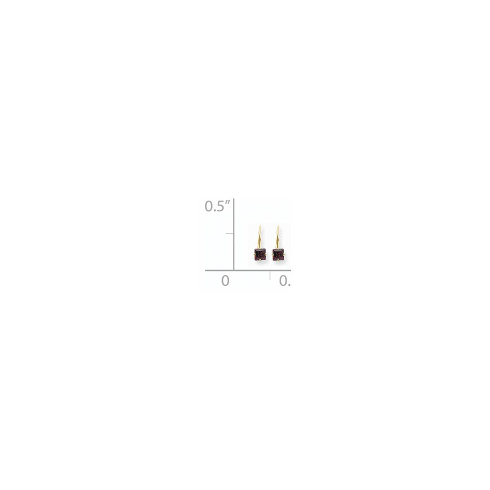 14K Gelbgold Ohrhänger mit Prinzessschliff-Rhodolith-Granat, 5 mm, Leverback-Verschluss
