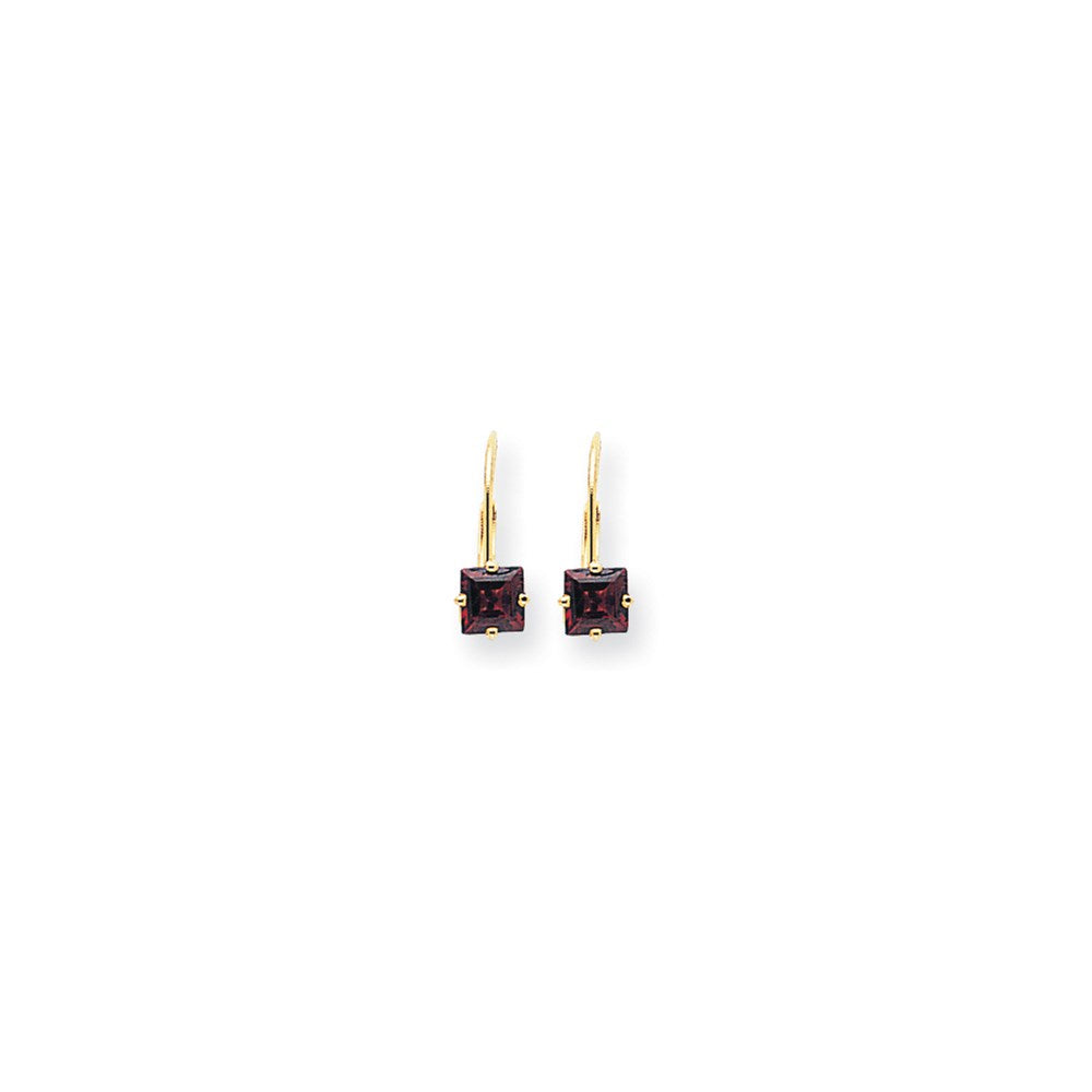 14K Gelbgold Ohrhänger mit Prinzessschliff-Rhodolith-Granat, 5 mm, Leverback-Verschluss