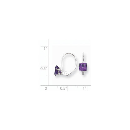 14K Weißgold Ohrhänger mit 5 mm Amethyst im Prinzessschliff und Leverback-Verschluss