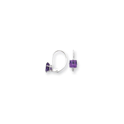 14K Weißgold Ohrhänger mit 5 mm Amethyst im Prinzessschliff und Leverback-Verschluss