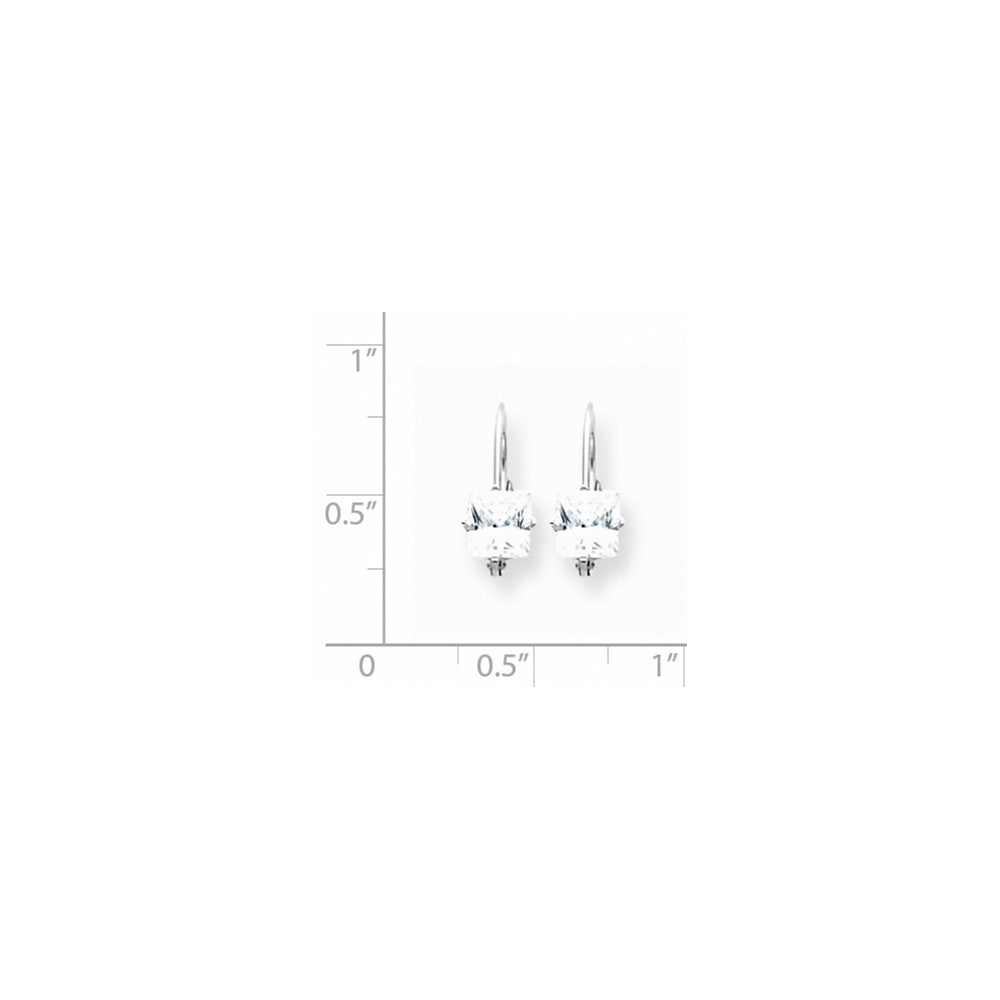 14K Weißgold Ohrringe mit 5 mm Princess-Schliff Zirkonia und Leverback-Verschluss