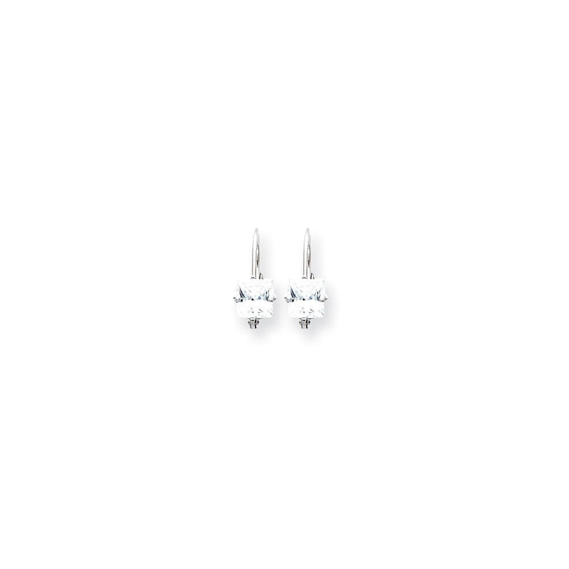 14K Weißgold Ohrringe mit 5 mm Princess-Schliff Zirkonia und Leverback-Verschluss