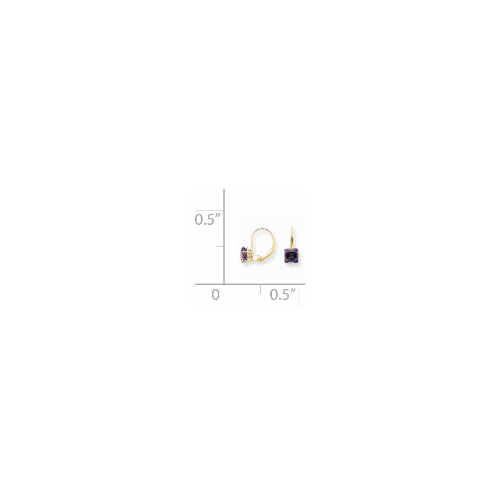 14K Gelbgold Ohrhänger mit Amethyst im Prinzessschliff, 6 mm, mit Leverback-Verschluss