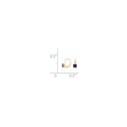 14K Gelbgold Ohrhänger mit Amethyst im Prinzessschliff, 6 mm, mit Leverback-Verschluss
