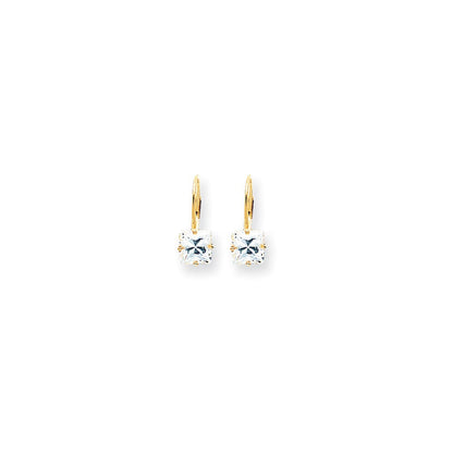 14K Gelbgold Ohrringe mit 6 mm Zirkonia im Prinzess-Schliff und Leverback-Verschluss