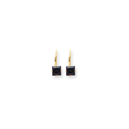 14K Gelbgold Ohrringe mit 6 mm Granat im Prinzessschliff und Brisurverschluss