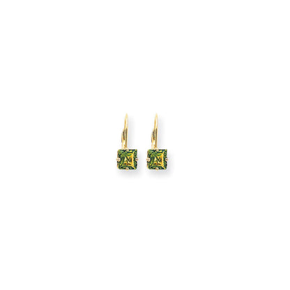 14K Gold Gelbgold Ohrhänger mit Peridot im Prinzessschliff, 6 mm, Leverback-Verschluss