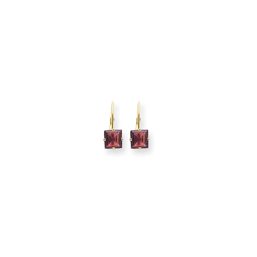14K Gelbgold Ohrringe mit 6 mm Rhodolith-Granat im Prinzess-Schliff und Brisur-Verschluss