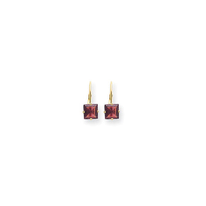 14K Gelbgold Ohrringe mit 6 mm Rhodolith-Granat im Prinzess-Schliff und Brisur-Verschluss