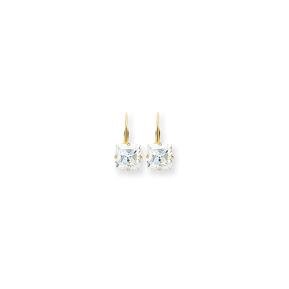 14K Gelbgold Ohrringe mit 7 mm Zirkonia im Prinzessschliff und Leverback-Verschluss