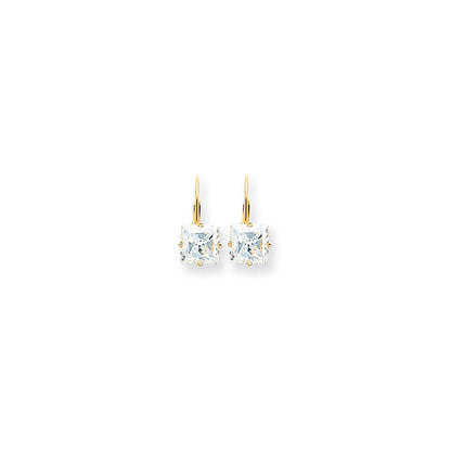 14K Gelbgold Ohrringe mit 7 mm Zirkonia im Prinzessschliff und Leverback-Verschluss