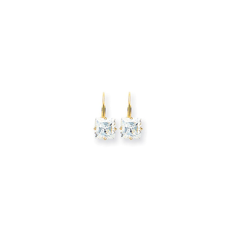 14K Gelbgold Ohrringe mit 7 mm Zirkonia im Prinzessschliff und Leverback-Verschluss