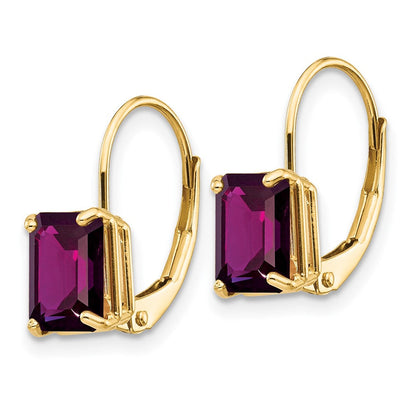 14K Gelbgold Ohrhänger mit Amethyst im Smaragdschliff 7x5mm, Leverback-Verschluss