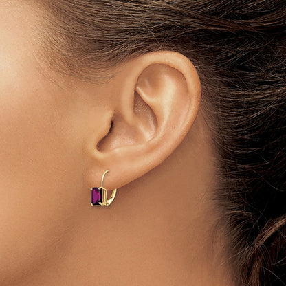 14K Gelbgold Ohrhänger mit Amethyst im Smaragdschliff 7x5mm, Leverback-Verschluss