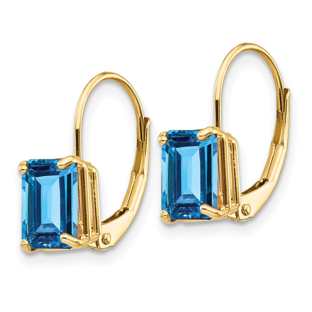 14K Gelbgold Ohrhänger mit Blautopas im Smaragdschliff (7x5 mm) und Leverback-Verschluss