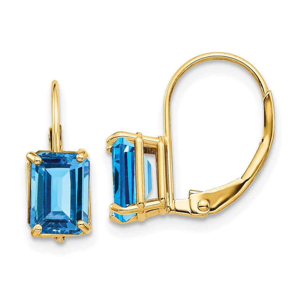 14K Gelbgold Ohrhänger mit Blautopas im Smaragdschliff (7x5 mm) und Leverback-Verschluss