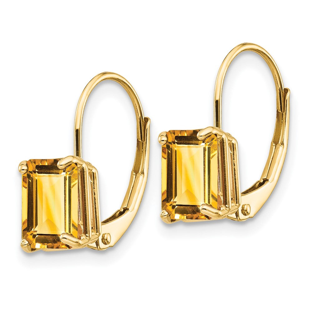 14K Gelbgold Citrin 7x5 mm Ohrhänger mit Achteckschliff und Leverback-Verschluss